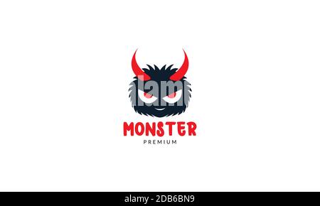 cute monster testa con il logo del corno icona disegno vettoriale illustrazione Illustrazione Vettoriale