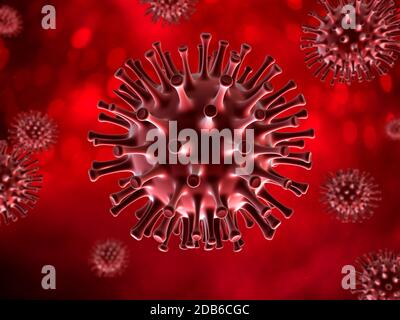 Scena del virus Corona. Soggetti rossi su sfondo rosso. Foto Stock