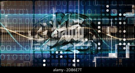 Cervello e computer con interfaccia digitale Quadri arte blocchi Foto Stock