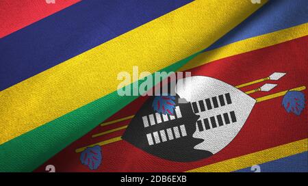 Mauritius ed Eswatini Swaziland due bandiere tessuto Foto Stock