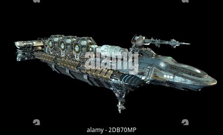 Astronave aliena 3D estremamente dettagliata per viaggi futuristici nello spazio profondo o sfondi fantascienza con il tracciato di ritaglio incluso in l'illustrazione Foto Stock