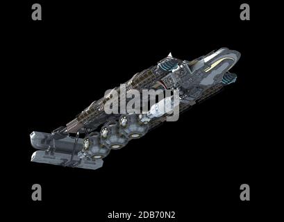 Astronave aliena 3D estremamente dettagliata per viaggi futuristici nello spazio profondo o sfondi fantascienza con il tracciato di ritaglio incluso in l'illustrazione Foto Stock