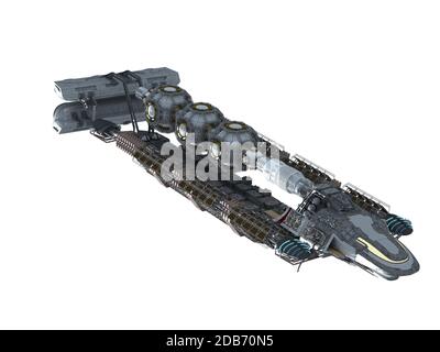 Astronave aliena 3D estremamente dettagliata per viaggi futuristici nello spazio profondo o sfondi fantascienza con il tracciato di ritaglio incluso in l'illustrazione Foto Stock