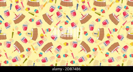 Pattern vettoriale per bambini senza giunture. Peluche orsacchiotto, giocattoli. Tessuti e sfondi per bambini. Design della carta da imballaggio. Foto Stock