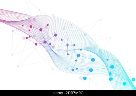 Molecola di struttura e di comunicazione. Dna, Atom, neuroni. Concetto scientifico per il design. Linee collegate con punti. Medical, tecnologia Illustrazione Vettoriale