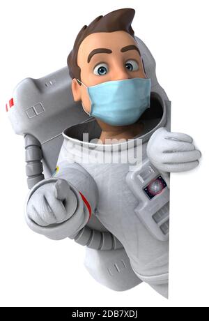 Illustrazione 3D di un personaggio cartoon con una maschera Foto Stock