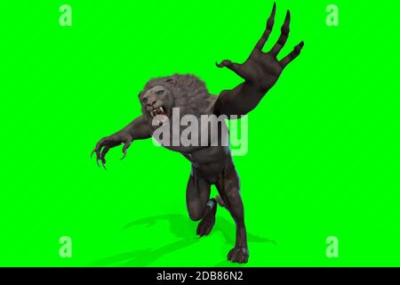 Personaggio fantasy umanoide Leone in posa epica - rendering 3D su sfondo nero Foto Stock