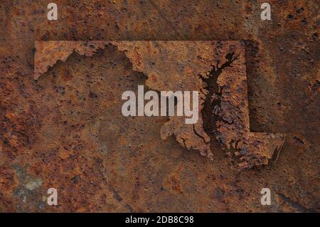 Mappa di Maryland sul metallo arrugginito Foto Stock