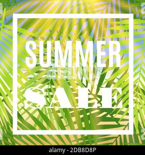 Estate Vendita banner con palme e sun. Illustrazione Vectoor Foto Stock