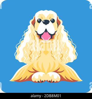 Vettore cane americano Cocker Spaniel sdraiato icona piano design Foto Stock