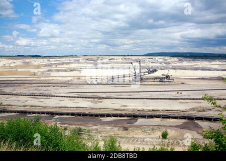 Braunkohletagebau Inden im Rheinischen Braunkohlerevier, Nordrhein-Westfalen, Deutschland Foto Stock