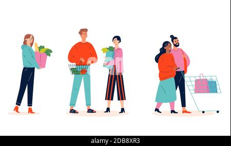 Collezione di shopping felice gente Illustrazione Vettoriale