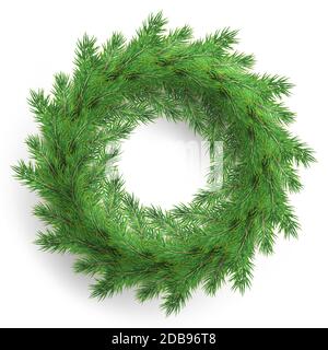 Corona di Natale fatta di rami realistici di pino. File vettoriale EPS 10 Foto Stock