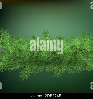 Confine natalizio con realistiche decorazioni in rami di abete con ombra, su verde. File vettoriale EPS 10 Foto Stock