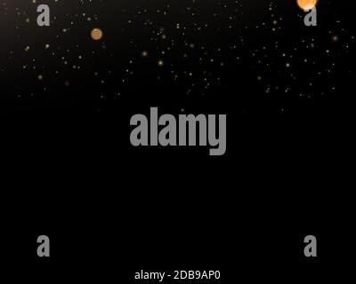 Effetto di sovrapposizione delle particelle di glitter. Particelle scintillanti di polvere scintillante in oro su sfondo nero. File vettoriale EPS 10 Foto Stock