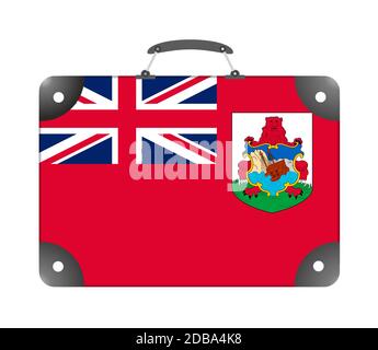 Bandiera di campagna delle Bermuda sotto forma di valigia di viaggio su sfondo bianco - illustrazione Foto Stock