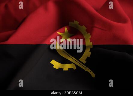 Increspato bandiera di Angola soffiando nel vento Foto Stock