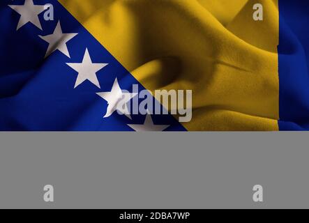 Increspato Bandiera della Bosnia e Erzegovina soffiando nel vento Foto Stock