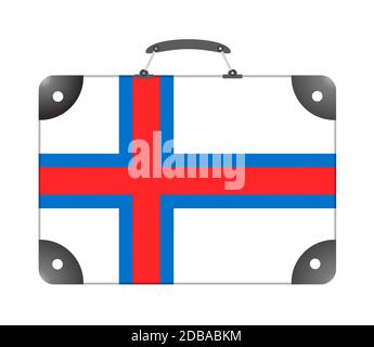Bandiera di campagna dell'isola di Faroe sotto forma di viaggio valigia su sfondo bianco - illustrazione Foto Stock