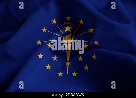 Primo piano della increspato Indiana bandiera indiana bandiera soffiando nel vento Foto Stock