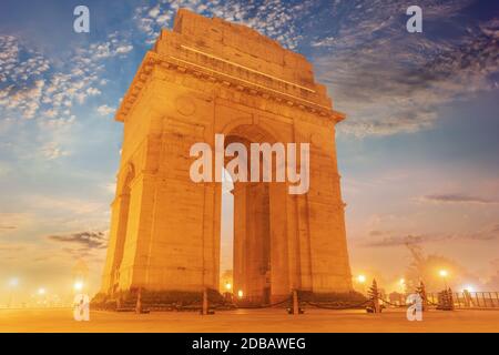 India Gate vista serale, senza persone, Nuova Delhi. Foto Stock