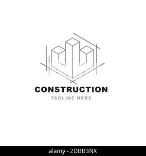 Simbolo del disegno del logo della costruzione.modello vettoriale dell'illustrazione dell'architetto della costruzione Illustrazione Vettoriale