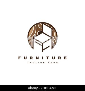 Logo design di mobili icona vettore template.Chair simbolo in linea arte stile Illustrazione Vettoriale