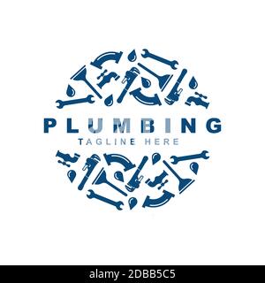 Modello vettoriale per la progettazione del logo del set di icone dell'impianto idraulico. Illustrazione Vettoriale