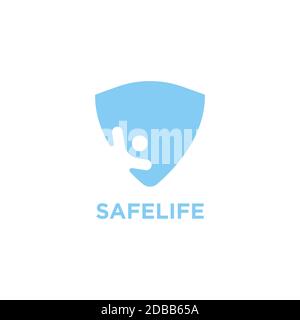 Modello vettoriale con logo Life Guard. Illustrazione del simbolo dello scudo. Illustrazione Vettoriale