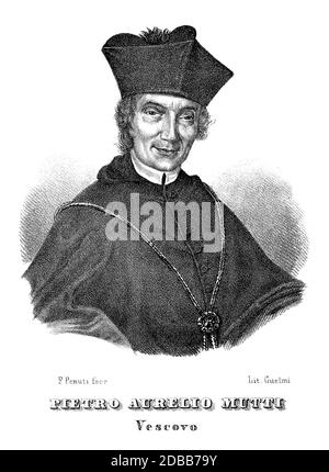 1840 ca, VERONA , ITALIA : IL cattolico italiano PIETRO AURELIO MUTTI ( 1838 - 1879 ) Vescovo di Verona . Ritratto inciso da F. Penuti . - RELIGIONE CATTOLICA - RELIGIONE CATTOLICA - CLERICALI - CLERICALE - ALTO PRELATI - VATICANO - VATICANO - ITALIA --- ARCHIVIO GBB Foto Stock