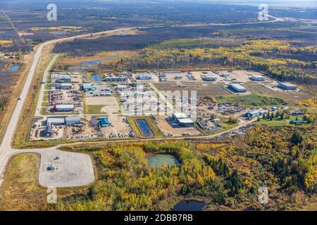 Vista aerea del Rickards Landing Industrial and Business Park a sud di Fort McMurray, Alberta Canada. Foto Stock