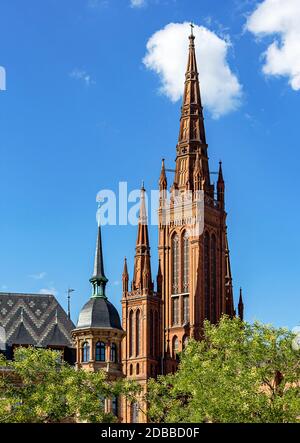La Marktkirche (Chiesa del mercato) conosciuta anche come la Cattedrale di Nassau a Wiesbaden, la capitale dello stato di Hesse, Germania Foto Stock