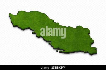 Illustrazione di una mappa verde dell'Albania sullo sfondo della griglia. Proiezione in prospettiva isometrica 3D destra. Foto Stock