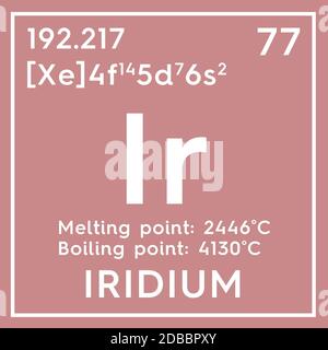 Iridio. Metalli di transizione. Elemento chimico della tavola periodica di Mendeleev. Iridio in concetto creativo cubo quadrato. Illustrazione 3D. Foto Stock
