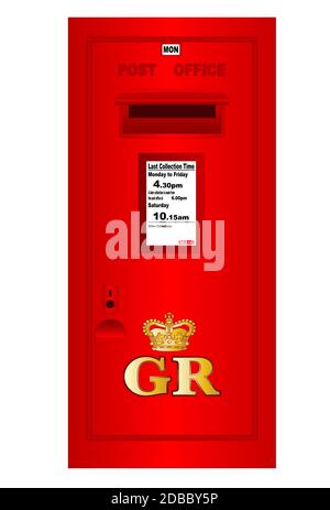 Tradizione inglese Georges Reign Postbox isolato su bianco. Foto Stock