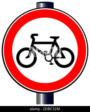 Una grande rotonda rossa segno di traffico la visualizzazione di una bicicletta Foto Stock