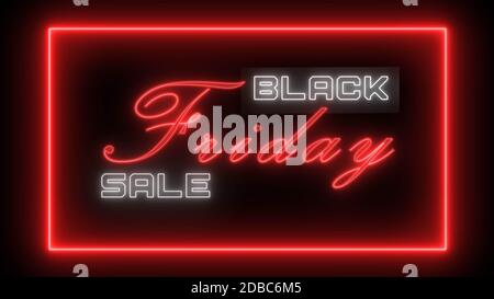 Scritta Black Friday sale in stile neon su sfondo nero Foto Stock