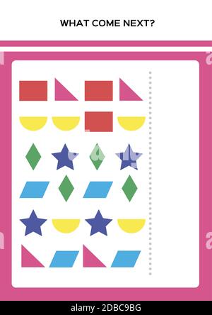 Forme e colori. Che cosa viene prossimo gioco di matematica logica educativa. Completamento del gioco educativo modello per i bambini di Preschool. Rosa. Illustrazione Vettoriale