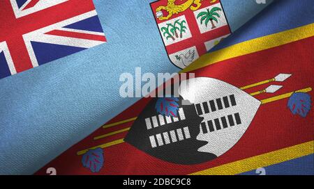 Fiji ed Eswatini Swaziland due bandiere tessuto Foto Stock