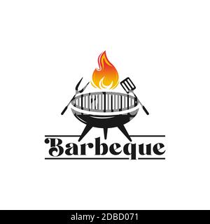 Vintage retro Rustic BBQ Grill, barbecue, Barbeque Label Stamp Logo vettore di design Illustrazione Vettoriale