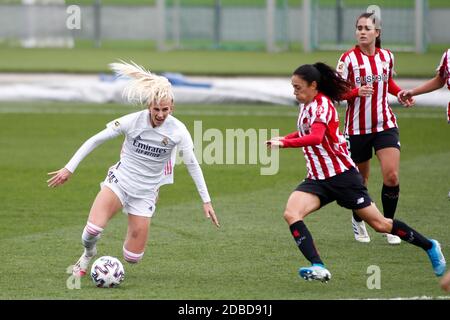 Sofia Jakobsson del Real Madrid e Vanesa Gimbert del Club Atletico in azione durante il campionato femminile 039, Prim / LM Foto Stock