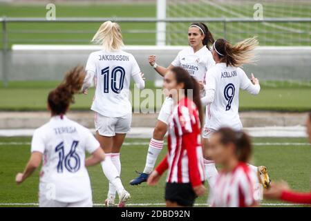 Marta Cardona del Real Madrid festeggia un gol durante il campionato spagnolo delle Donne 039, Primera Iberdrola football match b / LM Foto Stock