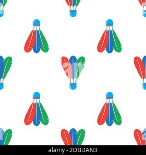 Icona Shuttleock con colori Feathers Seamless Pattern isolato su sfondo bianco. Foto Stock