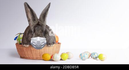 Composizione pasquale con tema Coronavirus. Quarantena pasquale Foto Stock