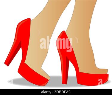 Una coppia di caviglie in rosso stiletto guarisce Foto Stock