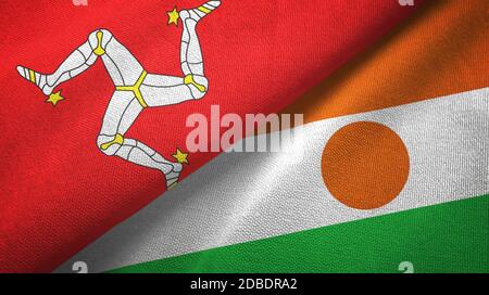 Isle of Mann e Niger due bandiere tessuto tessuto, tessuto Foto Stock