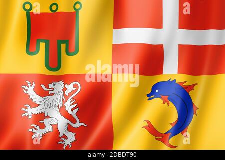 Auvergne-Rhone-Alpes bandiera regione, Francia waving banner collezione. Illustrazione 3D Foto Stock