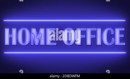 Scritta PER UFFICIO DOMESTICO in stile neon chiaro su sfondo blu Foto Stock