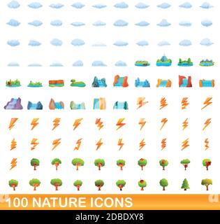 100 natura set di icone. Cartoon illustrazione di 100 natura icone set di vettore isolato su sfondo bianco Illustrazione Vettoriale