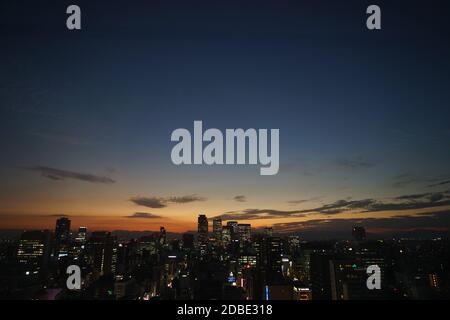 Tramonto dall'osservatorio della Torre televisiva di Nagoya. Luogo di ripresa: Prefettura di Aichi, Città di Nagoya Foto Stock